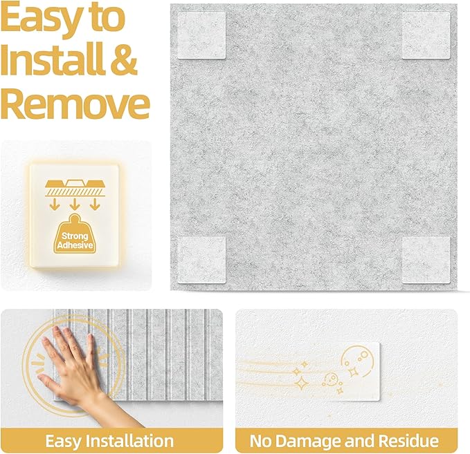 Large Cork Board for Wall 48" x 60" Gray Bulletin Board with Safe Removable Adhesive Squares for Pictures Photos, Alternative CorkBoard Felt Pin Boards Tiles for Office Classroom Wall Decor - 20 Pack