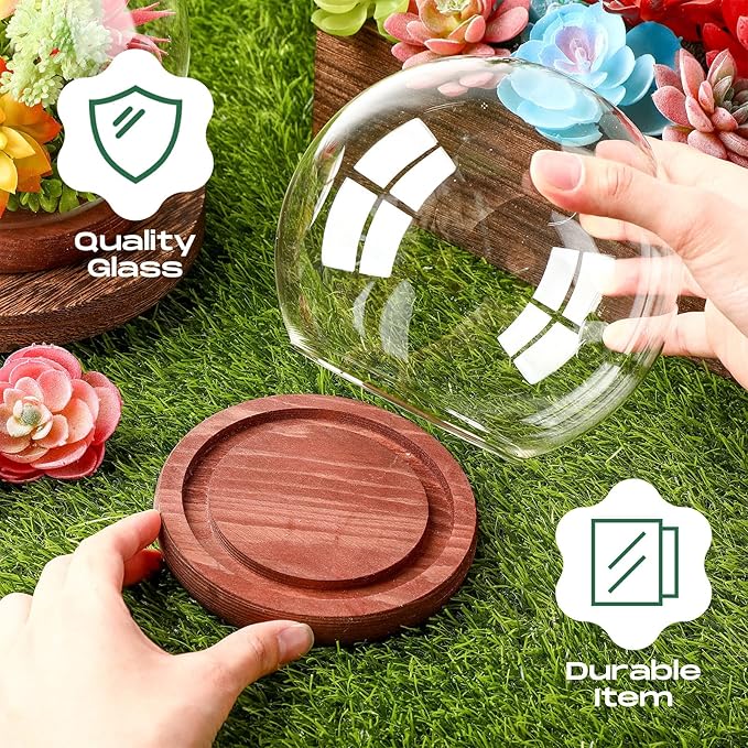 Tuanse 4 Pieces Glass Dome Display Showcase Glass Globe and Display Dome with Wood Base DIY Craft Keepsake Globe Case Gifts for Women Wedding Tabletop Centerpiece Decoration(Brown)