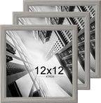 KTKDE 12x12 Picture Frame Set of 3, Grey Wooden frames- Wall Hanging Display- Best Square Photo Frame Studio Gallery for Photos- Posters & Art Prints