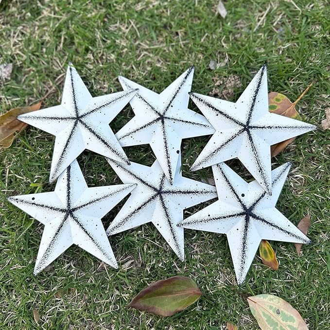 3.8-Inch Metal Barn Star，Metal Star for Outside Texas Stars Art Rustic Vintage Western Country Home Farmhouse Wall/Door Decor,Set of 12. (White)