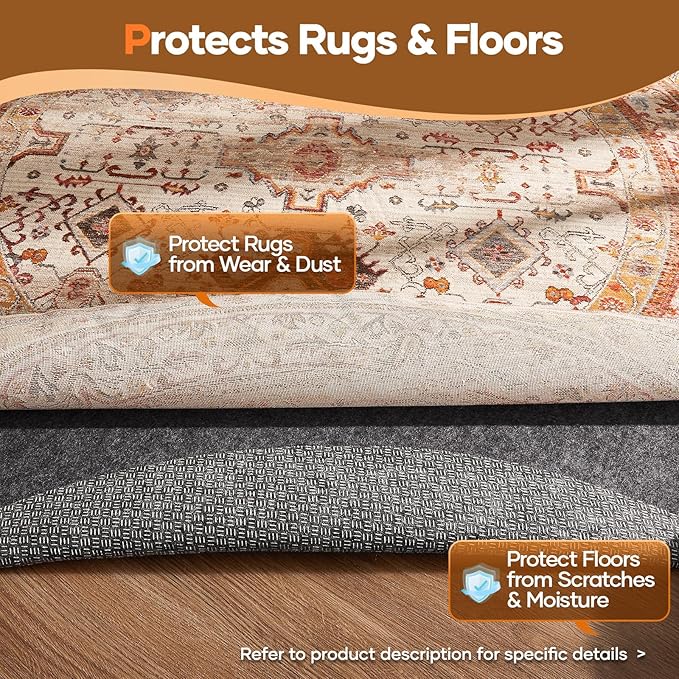 Veken 6 Ft Round Non Slip Cushioned Rug Pad Gripper, Felt and Silicone Backing, 1/4 inch Thick Carpet Liner for Hardwood Floors and Finishes, Under Area Rugs Anti Skid Mat, Keep Rugs Safe and in Place