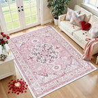 U'Artlines Pink Area Rug 5x7 Boho Washable Soft Carpet for Living Room Bedroom Dining Room Office Indoor Rugs for Home Decor