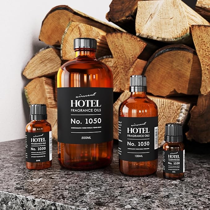 AirScent Warm Vanilla Hotel Diffuser Oil No. 1050 - Marshmallow Vanilla Tonka Bean - Premium Fragrance Oil for Ultrasonic and Waterless Diffusers and Crafting - 120 mL, 4 fl oz Dropper Bottle
