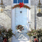 CITYES Christmas Swag Decoration Floral Swag with Berries and Silk Poinsettia Flowers Pine Needles Greenery 41.34 Inch Christmas Swag Xmas Door Swag for Front Door Festival Decor Wall Arch Window