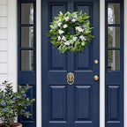 22 Inch Blueberry Spring Summer Wreath for Front Door, Artificial Wreath with Blue Berries and White Blossoms, Modern Farmhouse Wall Wedding Home Outdoor Decor, Year Round All Season Greenery Wreath