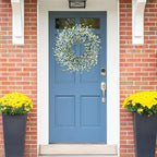 Sggvecsy Blue Daisy Wreath 24 Inch Spring Summer Fake Silk Floral Wreath with Green Eucalyptus Leaves and Lavender for Front Door Window Wall Wedding Farmhouse Festival Decor