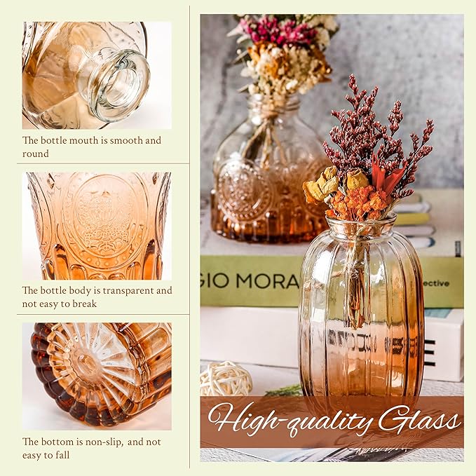 Der Rose Amber Glass Bud Vases Set of 30, Small Bud Vases for Flowers, Rustic Wedding Centerpieces and Home Decor
