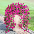 Artificial Hanging Flowers for Outdoor, 2pcs Fake Plants Long Vine Morning Glory Eucalyptus, UV Resistant Realistic Faux Greenery Indoor Outside Patio Porch Garden Spring Summer Decor, Light Purple