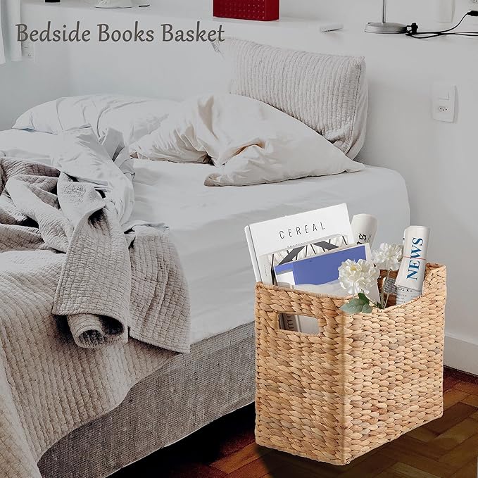 Magazines Holders, Handwoven Magazine Basket for Bathroom, Water Hyacinth Wicker Magazine Rack for Books, Files, Newspapers, Rectangular, 14.2 x 11.4 x 6.7 inch