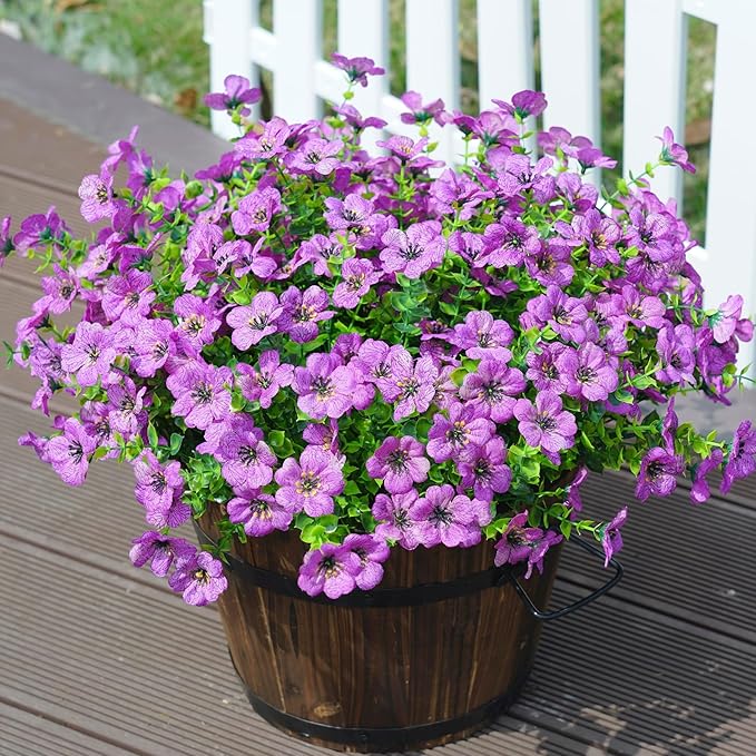 Artificial Flowers for Outdoors Daisy 12 Bundles for Home Decoration, Faux Flower Fake Plants Outside Decoration with Eucalyptus UV Resistant for Planter Porch Patio Yard Garden Purple