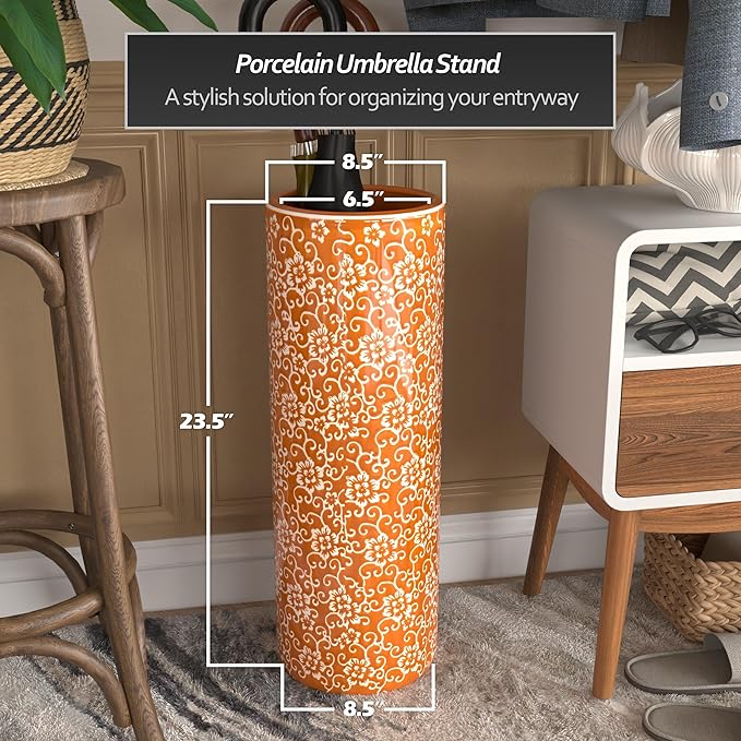 Red Lantern 24" White Flowers on Orange Umbrella Stand