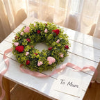 HipTree 18 Inch Spring Mothers Day Heart Wreath for Front Door,Artificial Boxwood Wreath with Flocked Pink & Red Hearts- Romantic for Valentines Day,Anniversary,Wedding,Indoor Outdoor and Wall Decor