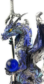 Ain’t It Nice Dragon Statue with Medieval Dragon Sword and Crystal Ball Collectible Dragon Figurine Fantasy Medieval Dragon Décor, Blue 4(L) 2(W) 7(H) inches