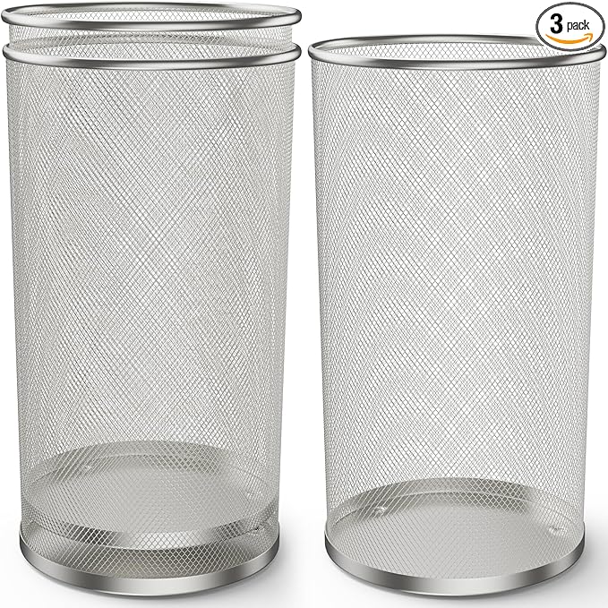 19.5" H Mesh Umbrella Stand - Ventilated Mesh Umbrella Holder for Entryway - Extra Capacity Storage for Umbrellas Canes & More - Freestanding Indoor Organizer 10.4" L x 10.4" W x 19.5" H - 3P Silver