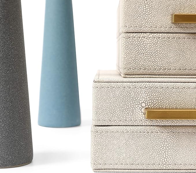 BAALTTO RUNYAO Kingflux Faux Ivory Shagreen Leather Set of 3 Pcs Decorative Boxes, Storage Boxes Jewelry Organizer, Men's Accessory Organizer (Ivory)