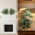 26" Farmhouse Olive Leaf Greenery Swag with Premium Burlap Bow Realistic Faux Olive Branch Door Decor for Front Door, Wall, Mantel, Table, Kitchen, Bathroom, Weddings & Seasonal Styling (Green 1Pcs)