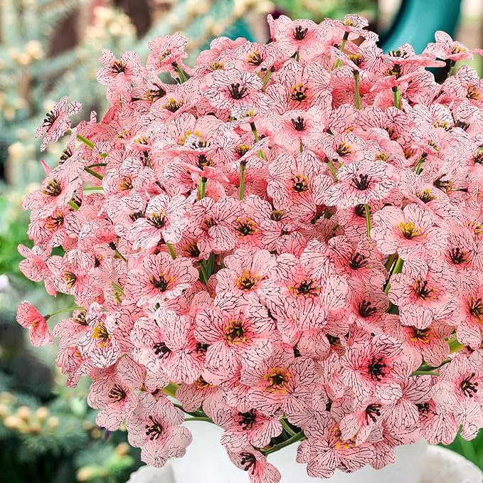 MACTING Artificial Flowers for Outdoors 12 Bundles Fake Flowers UV Resistant Faux Plastic Plants No Fade for Hanging Planters Window Patio Porch Garden Home Indoor Outside Decorations,Pink