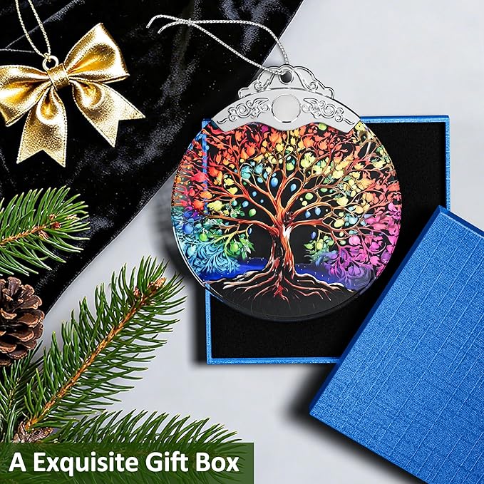 Tree of Life Stained Glass Ornament, Crystal Ornaments for Christmas Tree Decorations, Holiday Presents Idea, Car Hanging Ornaments, Car Charm, Mirror Accessories