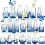 Der Rose Blue Glass Bud Vases Set of 20, Small Bud Vases for Flowers, Rustic Wedding Centerpieces and Home Decor