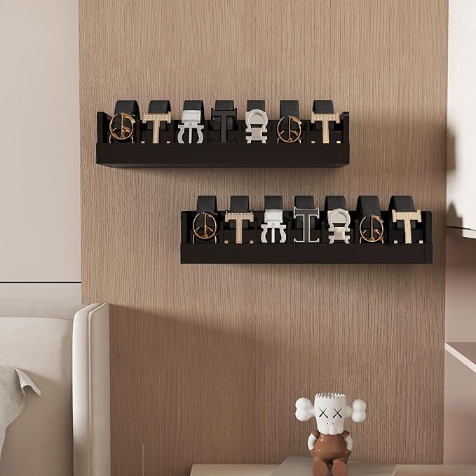 Belt Organizer for Drawer - Bamboo Belt Storage Organizer | Belt Rack for Closet Wall Mount Men Women Tie Sock Bra Scarf Ribbon (Black, 7 Grids)