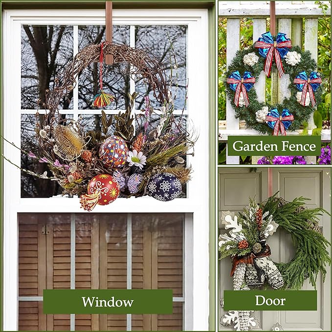 Wreath Hangers for Front Door,14 Inches Wreath Hanger Hook for Front Porch Decor,Metal Over The Door Hooks Hanger for Halloween Fall Christmas Decorations Outdoor Indoor Home Decor,Bronze