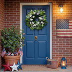 22 Inch Blueberry Spring Summer Wreath for Front Door, Artificial Wreath with Blue Berries and White Blossoms, Modern Farmhouse Wall Wedding Home Outdoor Decor, Year Round All Season Greenery Wreath