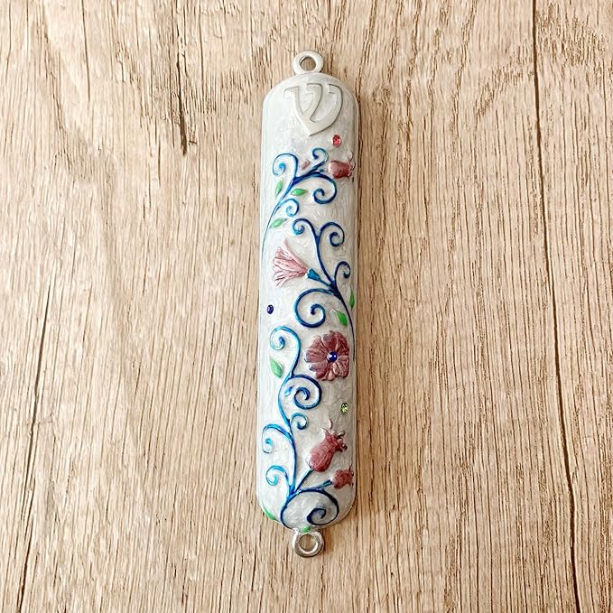 5.2 Inches Hand-Painted Mezuzah, Exquisite Enamel Design with Scroll Included for Jewish Occasions