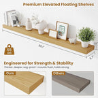 Fun Memories 55 Inch Floating Shelves Bedroom, Large Extra Floating Shelf Set of 2 with Invisible Brackets, Oak