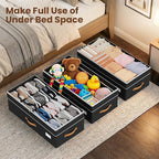 Budding Joy Under Bed Storage with Wheels 2Pack, 80L Height Adjustable Underbed Containers with Clear Lids, Rolling Under Bed Shoe Storage Organizer for Dorm Home Clothes, Blankets, Toys, Black