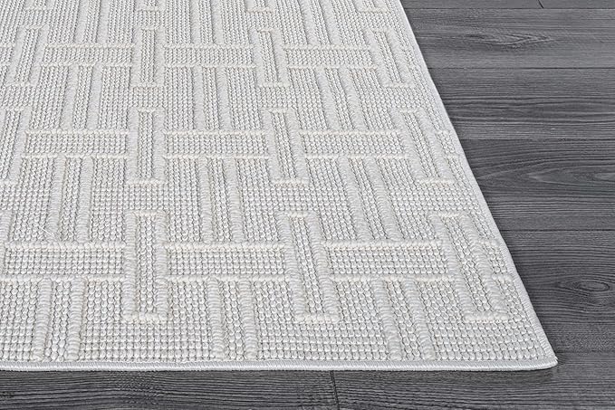 Micro Loop Indoor Rug White 6x9 Boho Geometric Neutral Area Rugs for Living Room Soft Luxury Modern Low and High Pile Durable Stain Resistant Non-Shedding Indoor Area Carpet 6 x 9