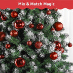 Prextex 36-Pieces Red Christmas Ornaments Set - Shatterproof, Festive Christmas Balls Decorations in 3 Sizes and 6 Styles with Hanging Loops for Tree, Wreath, and Dazzling Holiday Party Decor