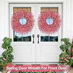 26 Inch Spring Wreaths for Front Door Large Easter Valentines Forsythia Floral Summer Spring Door Wreaths Outdoor All Season Spring Decorations for Home Porch Room Window Wall Farmhouse Decor(Pink-1)