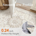 Beige Runner Rug 2'6"x12' Washable Vintage Carpet Hallway Kitchen Soft Retro Low Pile Thin Indoor Bedroom Non Slip Oriental Medallion Long Throw Rug for Bathroom Laundry Dining Room
