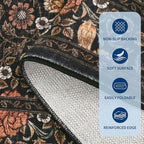 GarveeHome Brown Vintage Floral Washable 6x9 Area Rugs for Living Room Black Boho Botanical Retro Rug Low Pile Non Slip Carpet for Bedroom Nursery Dining Room