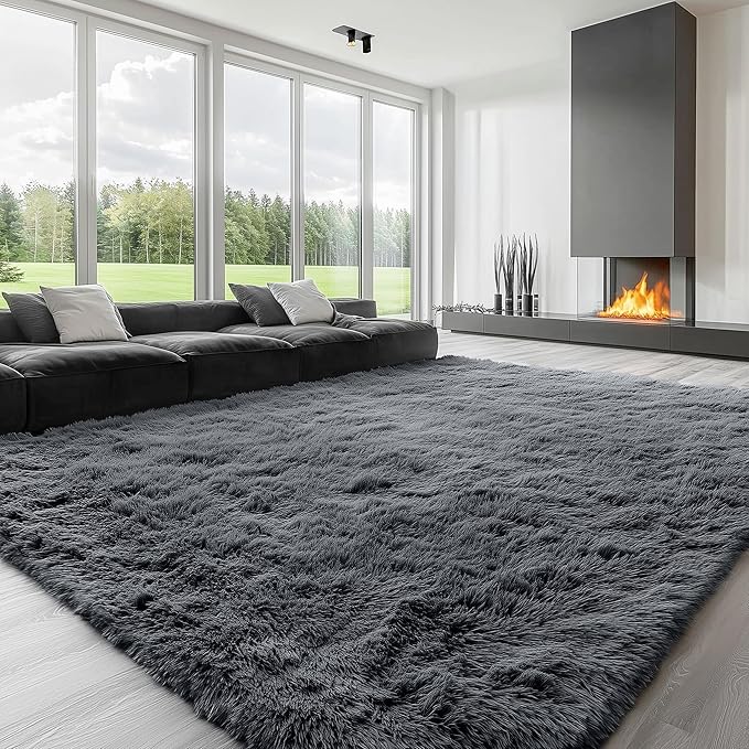 OLANLY 8x9 Machine Washable Large Area Rugs for Living Room, Bedroom, Soft Fluffy Shaggy Bedside Rug, Indoor Floor Carpet for Kids Girls and Boys, Dorms, Nursery, Home Decor Aesthetic, Grey