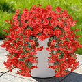 Artificial Hanging Flowers for Outdoors, 2 PCS UV Resistant Faux Silk 150 Morning Glory Each Trailing Vines, Fake Plants for Spring Outdoor Garden Planter Porch Patio Decoration, Red