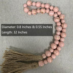 Handcrafted Farmhouse Wooden Decorative Beads Garland, Table Tray Boho Wood Beads with Tassel, Small Rustic Antique Decor for Home and Events (Rose Dawn Gold)