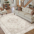 Beige Area Rug 6x9 Washable Vintage Carpet for Living Room Bedroom Large Soft Retro Low Pile Thin Indoor Rug Non Slip Oriental Medallion Floor Cover for Dining Room Office