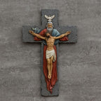 BC Catholic Holy Trinity Crucifix Wall Cross, 9.5" H Jesus Christ Wall Decor, Religious Gifts, Catholic Christian Home Decor, Renaissance Wall Sculpture handpainted by Buildclassic
