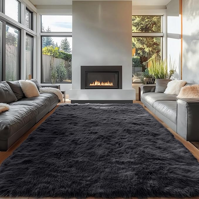 OLANLY 6x10 Machine Washable Large Area Rugs for Living Room, Bedroom, Soft Fluffy Shaggy Bedside Rug, Indoor Floor Carpet for Kids Girls and Boys, Dorms, Nursery, Home Decor Aesthetic, Black