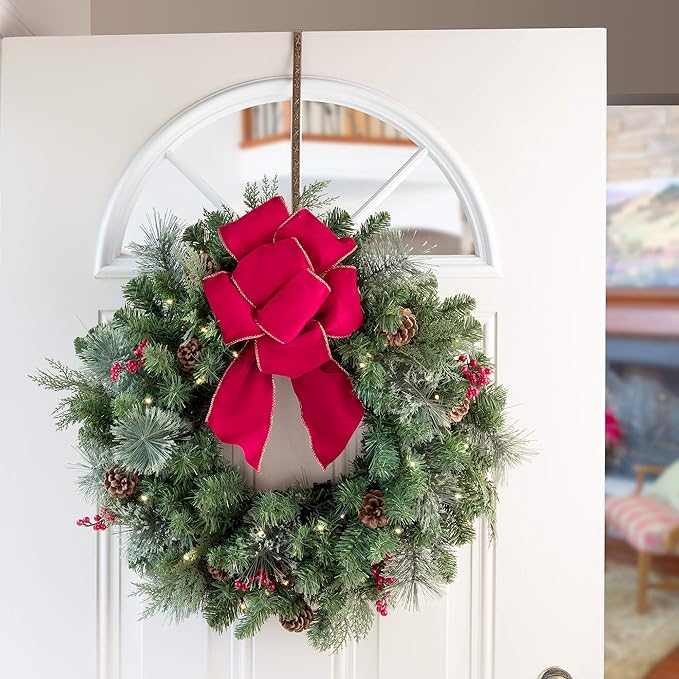Haute Decor HighProfile Curved Over The Door Wreath Hanger (Holly Embossed - Oil-Rubbed Bronze) for Doors with Raised Features
