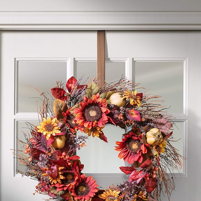Haute Decor Adapt Adjustable Wreath Hanger, Top & Length Adjustable - Brushed Copper - Strong Over The Door Wreath Holder that Fits Almost Any Size Door