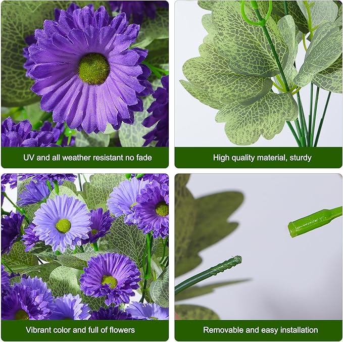 HyeFlora Artificial Flowers for Outdoors Faux Plants Spring Decoration, 6 Bundles Fake Daisy Silk Flowers for Outside Realistic UV Resistant for Outdoor Planters Porch Patio Balcony Yard Home