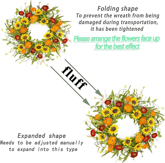 WreathDream Spring Summer Wreaths for Front Door Sunflower Wreath with Yellow Sunflower for Front Door Indoor Outdoor Farmhouse Home Wall Window Festival Wedding Decor