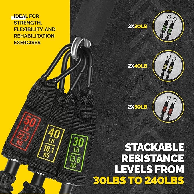 Tribe Lifting Tube Resistance Bands for Working Out Men and Women - 180lb Exercise Bands Set with Handles, Resistance Band Bar, Ankle Straps, Foot Straps, Door Anchor for Home Gym Strength Training
