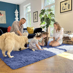 OLANLY 2x3 Machine Washable Small Bedside Rug, Soft Fluffy Shaggy Entryway Throw Rugs for Bedroom, Living Room, Indoor Floor Carpet for Kids Girls and Boys, Home Decor Aesthetic, Denim Blue