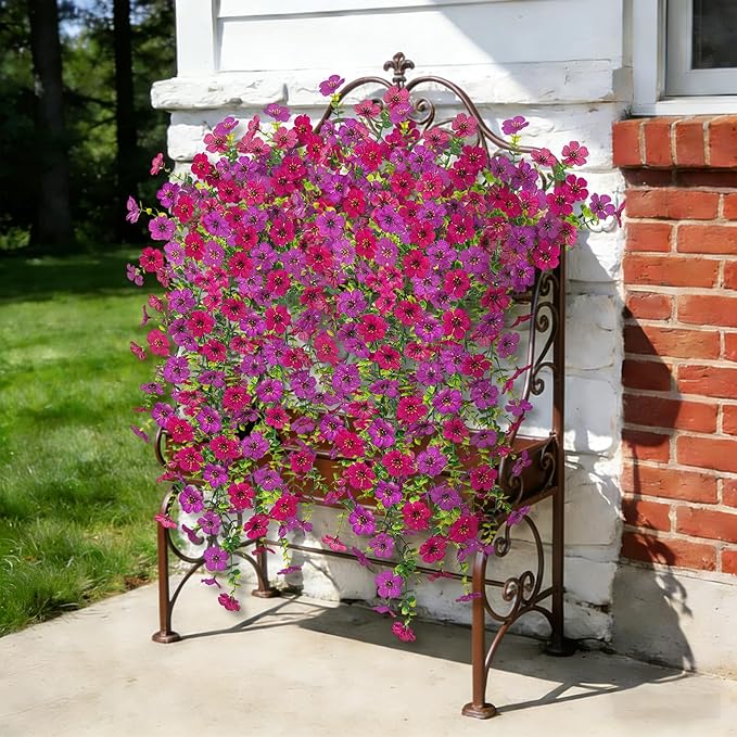 2Pcs Fake Hanging Flowers for Outdoor Decoration Artificial Hanging Flowers Realistic Daisy Plants UV Resistant, Faux Silk Flower for Porch Patio Window Box Outside Decor(Fuchsia Purple)