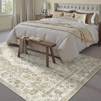9x12 Area Rug Beige Washable Vintage Distressed Living Room Carpet Large Bedroom Indoor Medallion Floral Non Slip Retro Throw Floor Mat for Office Dining Room Kitchen Bathroom