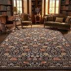 GarveeHome Brown Vintage Floral Washable Rugs 5x7 for Living Room Black Boho Botanical Retro Rug Low Pile Stain Resistance Non Slip Carpet for Bedroom Nursery Dining Room