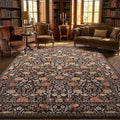 GarveeHome Brown Vintage Floral Washable 8x10 Area Rugs for Living Room Black Boho Botanical Retro Rug Low Pile Stain Resistance Non Slip Carpet for Bedroom Nursery Dining Room